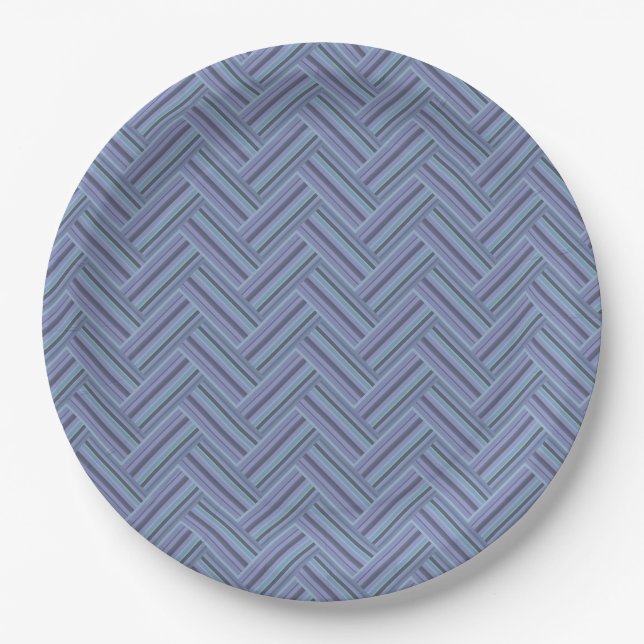 Blue-grey stripes double weave pattern paper plates (Front)