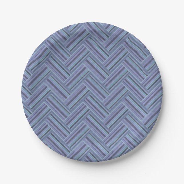 Blue-grey stripes double weave pattern paper plates (Front)