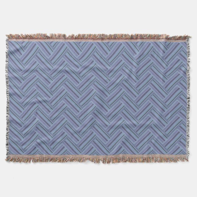 Blue-grey stripes double weave pattern throw blanket (Front)