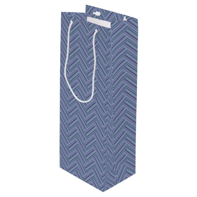 Blue-grey stripes double weave pattern wine gift bag (Front Angled)