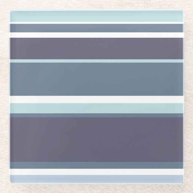 Blue-grey stripes glass coaster (Front)