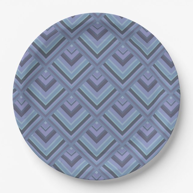 Blue-grey stripes scale pattern paper plates (Front)