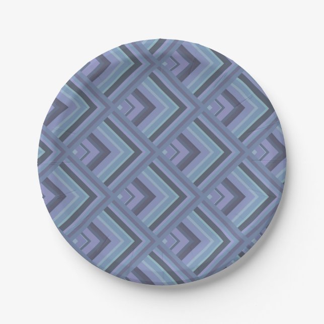 Blue-grey stripes scale pattern paper plates (Front)