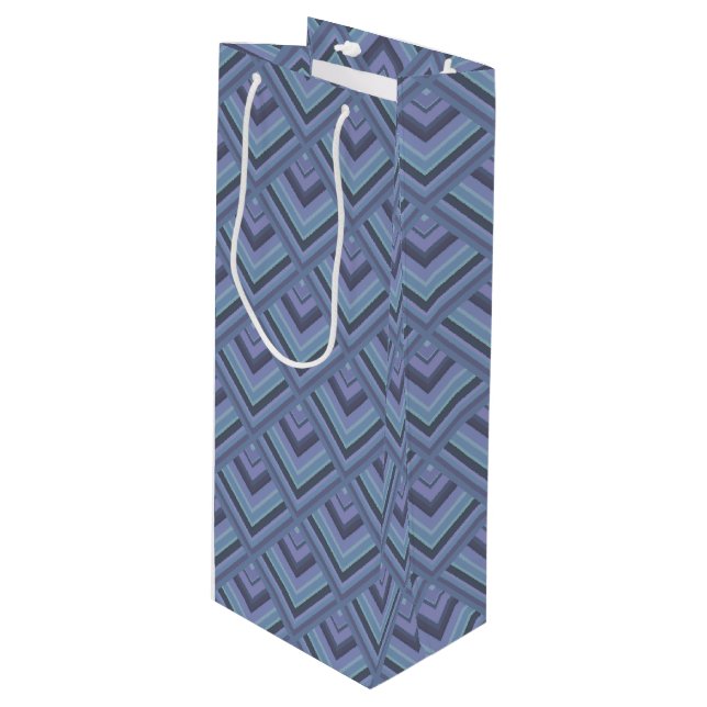 Blue-grey stripes scale pattern wine gift bag (Front Angled)