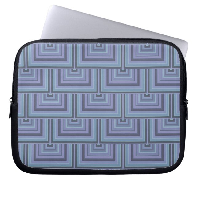 Blue-grey stripes square pattern laptop sleeve (Front)