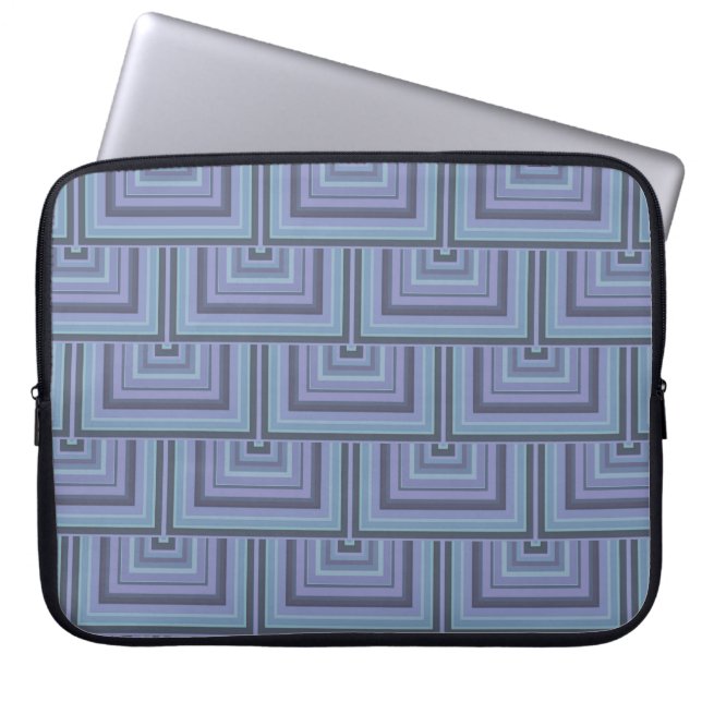Blue-grey stripes square pattern laptop sleeve (Front)