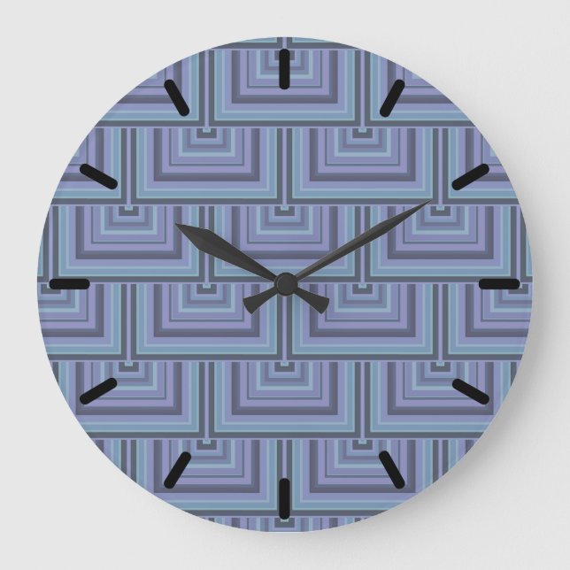 Blue-grey stripes square pattern large clock (Front)