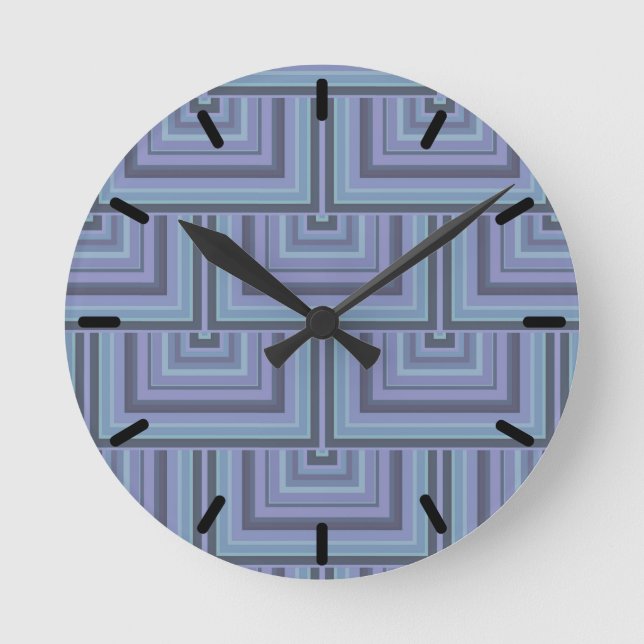 Blue-grey stripes square pattern round clock (Front)