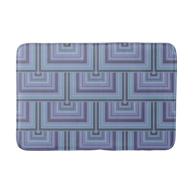 Blue-grey stripes square scales pattern bathroom mat (Front)