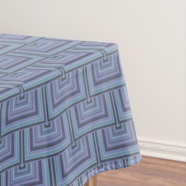 Blue-grey stripes square scales pattern tablecloth (In Situ)