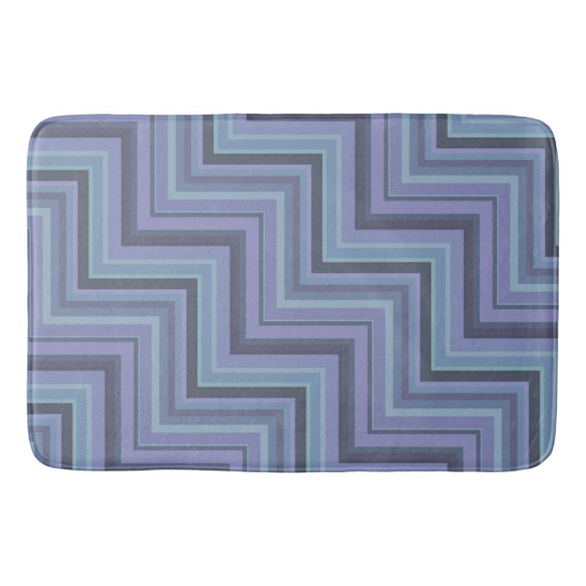 Blue-grey stripes stairs pattern bathroom mat (Front)