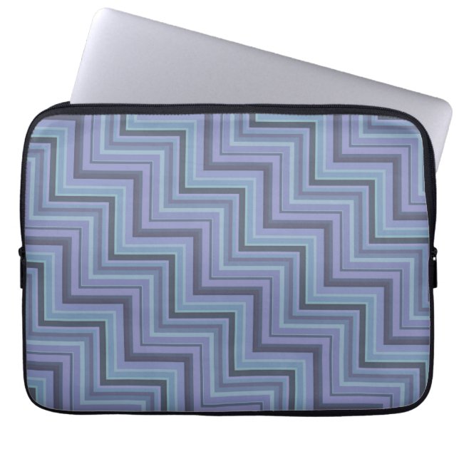 Blue-grey stripes stairs pattern laptop sleeve (Front)