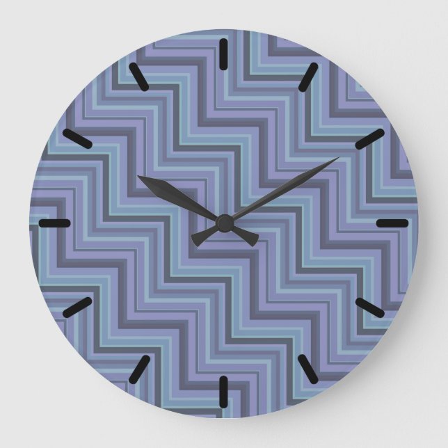 Blue-grey stripes stairs pattern large clock (Front)