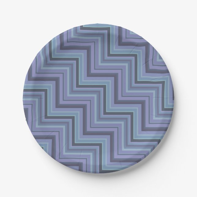 Blue-grey stripes stairs pattern paper plates (Front)