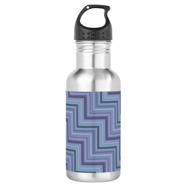 Blue-grey stripes stairs pattern stainless steel water bottle (Front)