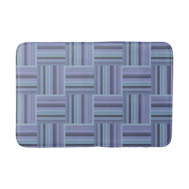 Blue-grey stripes weave pattern bathroom mat (Front)