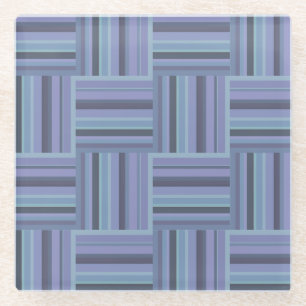 Blue-grey stripes weave pattern glass coaster
