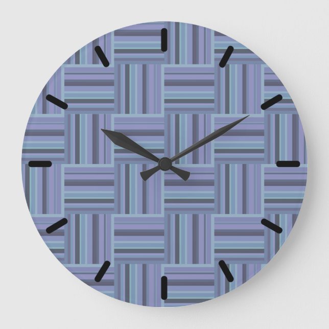 Blue-grey stripes weave pattern large clock (Front)