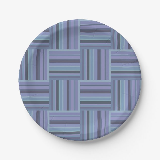 Blue-grey stripes weave pattern paper plates (Front)