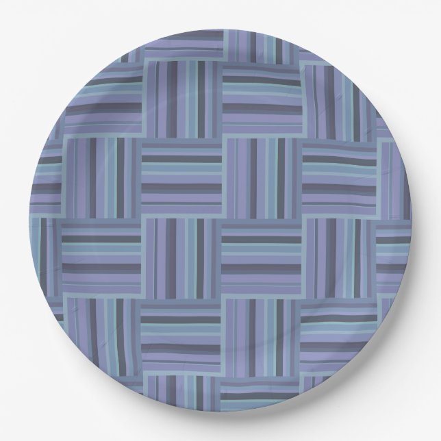 Blue-grey stripes weave pattern paper plates (Front)
