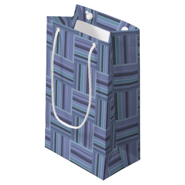 Blue-grey stripes weave pattern small gift bag (Front Angled)