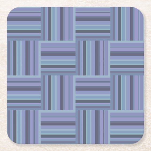 Blue-grey stripes weave pattern square paper coaster (Front)