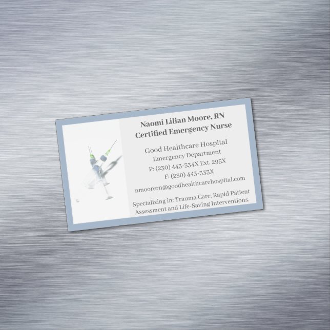Blue Grey Syringes RN Healthcare Registered Nurse  Business Card Magnet (In Situ)