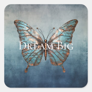 Blue Grey Texture Butterfly Square Sticker