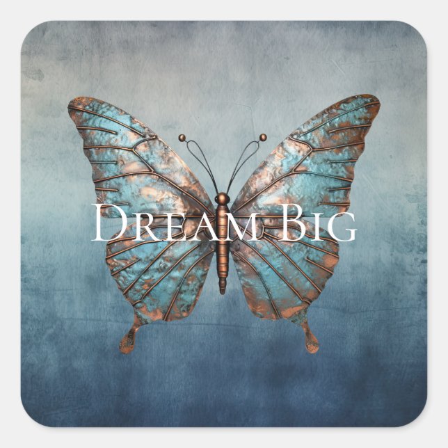 Blue Grey Texture Butterfly Square Sticker (Front)