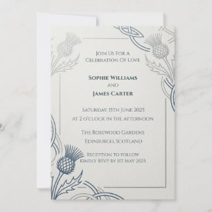 Blue Grey Thistle Scottish Wedding Invitation