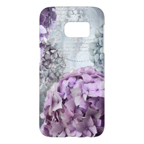 Blue Grey Vintage floral Hydrangea Flower pattern Samsung Galaxy S7 Case