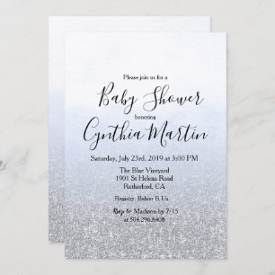 Blue Grey Watercolor Baby Shower Invitation