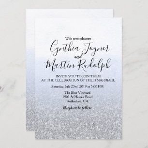 Blue Grey Watercolor Wedding Invitation