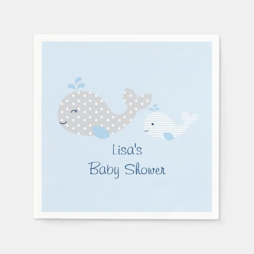 Blue  Grey Whale Baby Shower Paper Napkins