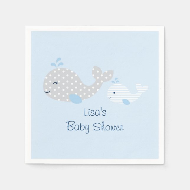 Blue & Grey Whale Baby Shower Paper Napkins (Front)