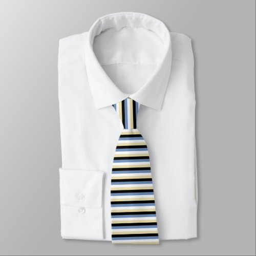 BlueGrey White Beige and Black Stripes Neck Tie