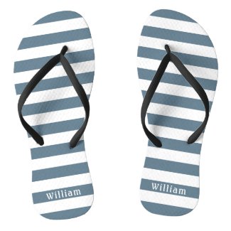 Blue Grey White Cabana Stripes Personalized Beach