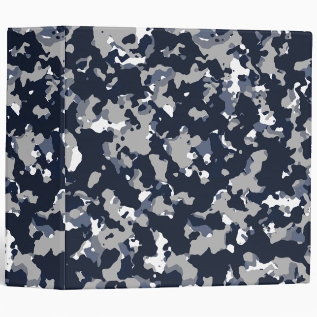 Blue Grey White Camouflage Camo Pattern 3 Ring Binder (Front/Spine)