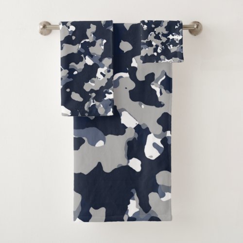 Blue Grey White Camouflage Camo Pattern Bath Towel Set