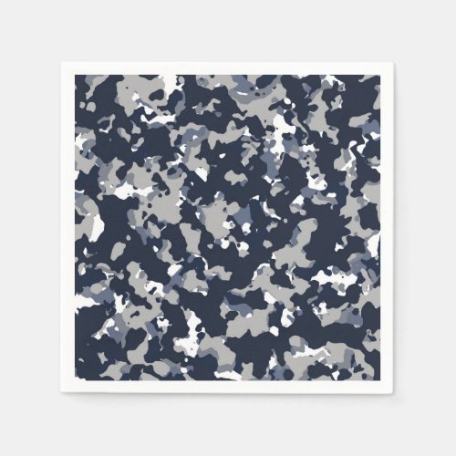 Blue Grey White Camouflage Camo Pattern Party Napkins