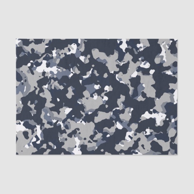 Blue Grey White Camouflage Camo Pattern Party Tissue Paper (Front)