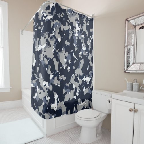 Blue Grey White Camouflage Camo Pattern Shower Curtain