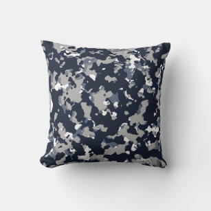 Blue Grey White Camouflage Camo Pattern Throw Pillow