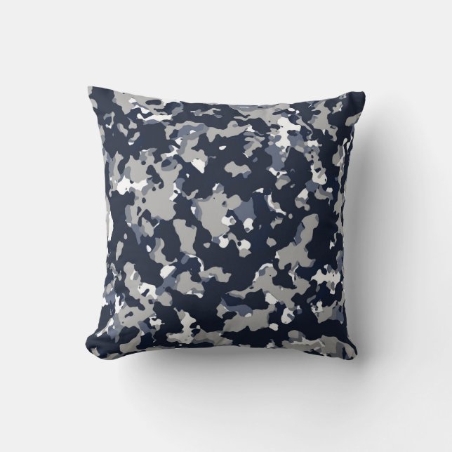 Blue Grey White Camouflage Camo Pattern Throw Pillow (Front)