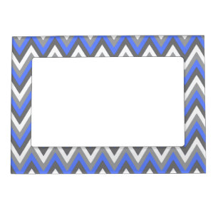 Blue Grey White Chevron Pattern Magnetic Picture Frame