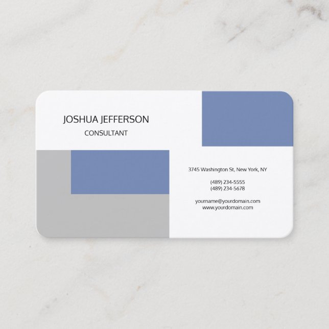 Blue Grey White Design Modern Plain Minimalist Business Card (Front)