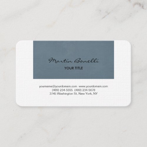 Blue Grey White Handwriting Classical Minimalist Business Card