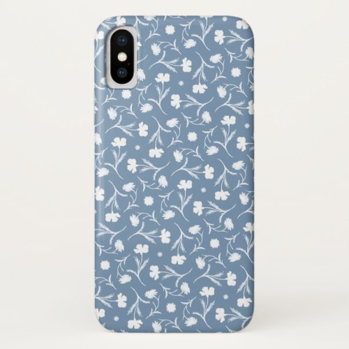 Blue Grey White Liberty Floral Pattern Elegant Pop iPhone XS Case