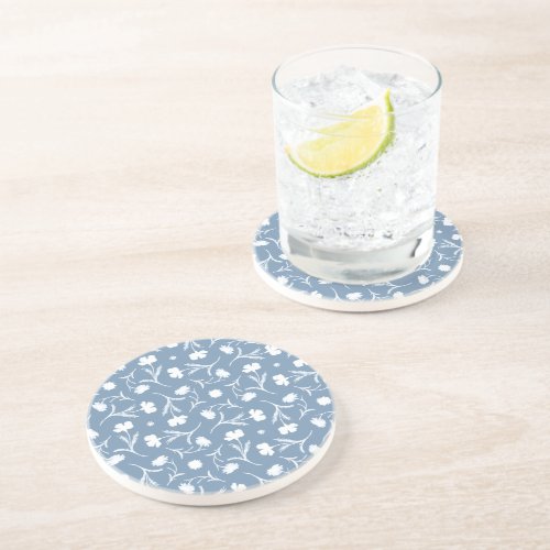 Blue Grey White Liberty Floral Pattern Elegant Pop Coaster