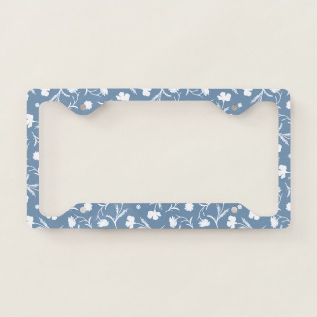 Blue Grey White Liberty Floral Pattern Elegant Pop License Plate Frame (Front)